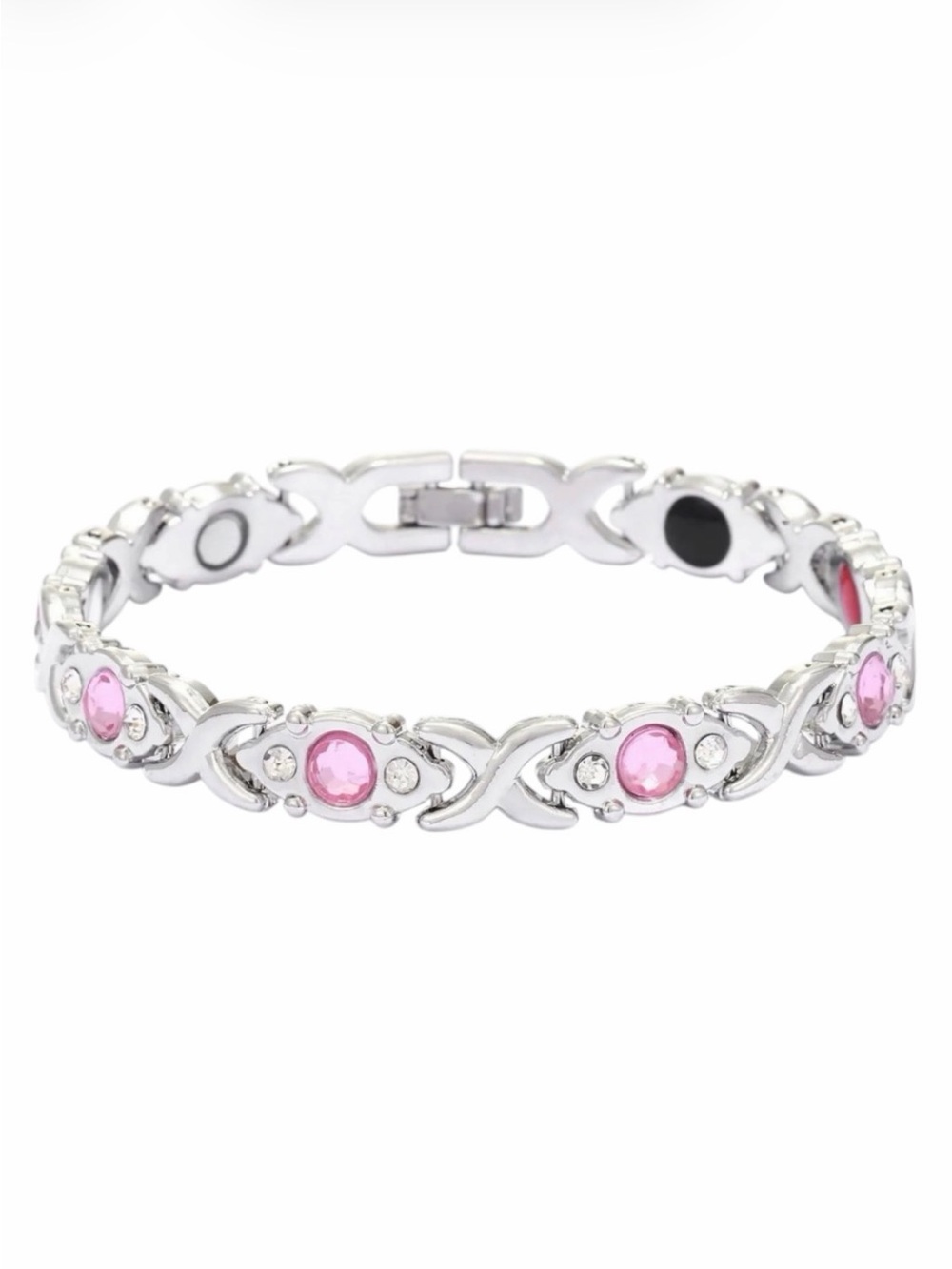 Silver-Tone Pink Crystal Link Bracelet NWT